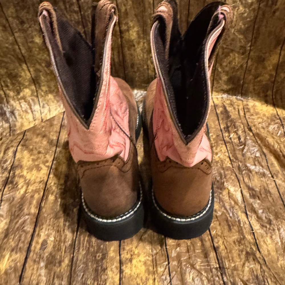 Justin Gypsy Brown and Pink Leather Western Boots Size 10B - Picture 3 of 9